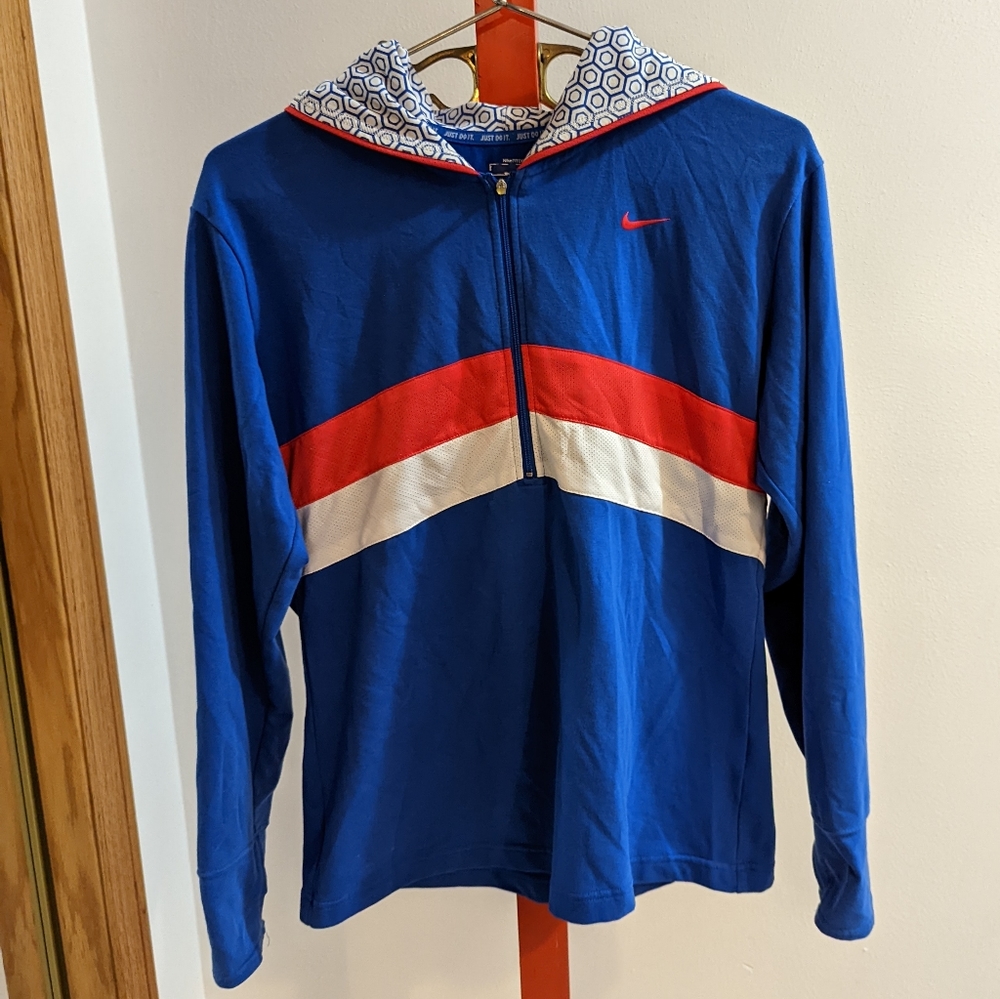 Nike Boys Large (12-14) Red White Blue Hexagon Zip Hoodie Long Sleeve Active